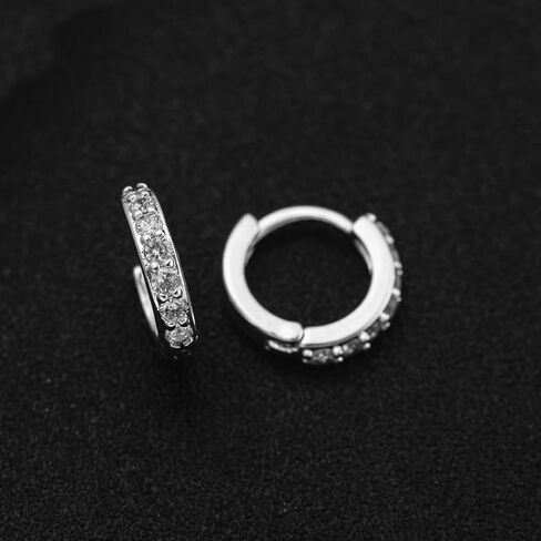 925 Sterling Silver Hoop Earrings for Women 14K White Gold Plated Small Zircon Inlay Hoops Stud Earring in Saudi Arabia
