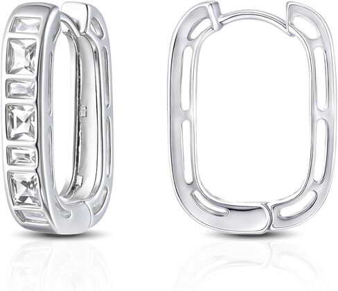 Small Chunky Silver Hoop Earrings Hypoallergenic Cubic Zirconia Huggie Hoops Earrings for Jewelry Gifts Minimalist Square Hoop Earrings for Women in Kuwait