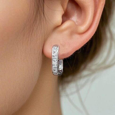 Small Chunky Silver Hoop Earrings Hypoallergenic Cubic Zirconia Huggie Hoops Earrings for Jewelry Gifts Minimalist Square Hoop Earrings for Women in Kuwait