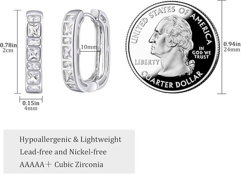 Small Chunky Silver Hoop Earrings Hypoallergenic Cubic Zirconia Huggie Hoops Earrings for Jewelry Gifts Minimalist Square Hoop Earrings for Women in Kuwait