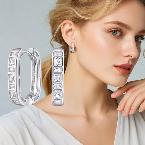 Small Chunky Silver Hoop Earrings Hypoallergenic Cubic Zirconia Huggie Hoops Earrings for Jewelry Gifts Minimalist Square Hoop Earrings for Women in Kuwait