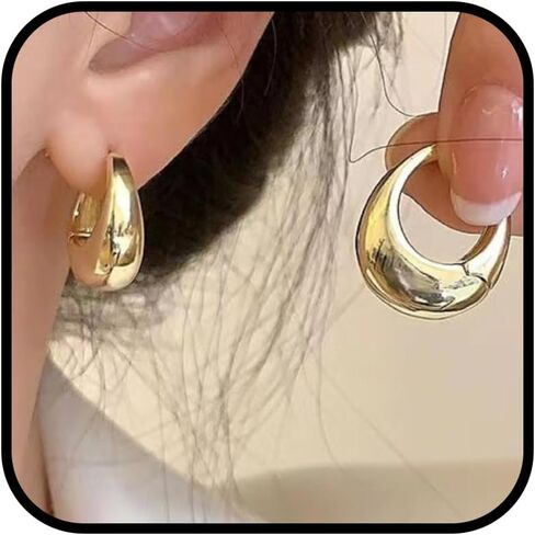 Chunky Silver Hoop Earrings for Women Lightweight Thick Hoops Small Trendy Hoops Everyday Modern Statement Sculptural Fashion Jewelry in Saudi Arabia