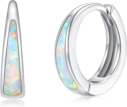 CiNily Opal Earrings, Small Gold Hoop Earrings for Women Trendy 14k White Gold Plated Huggie Hoop Earrings Silver Chunky Earrings Gold Opal Jewelry Gift for Mothers Day Birthday Daily, 12 MM in Saudi Arabia