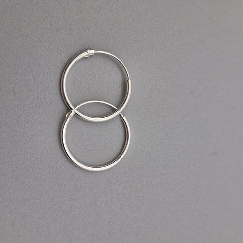 Handmade Sterling Silver Minimalist Hoop Earrings, 16mm Round, Polished Finish, Thin Endless Design, Unisex Fashion Jewelry, 2 Piece Set in Saudi Arabia