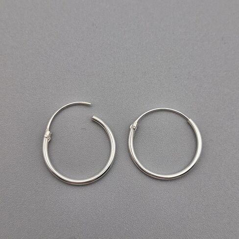 Handmade Sterling Silver Minimalist Hoop Earrings, 16mm Round, Polished Finish, Thin Endless Design, Unisex Fashion Jewelry, 2 Piece Set in Saudi Arabia