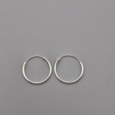 Handmade Sterling Silver Minimalist Hoop Earrings, 16mm Round, Polished Finish, Thin Endless Design, Unisex Fashion Jewelry, 2 Piece Set in Saudi Arabia