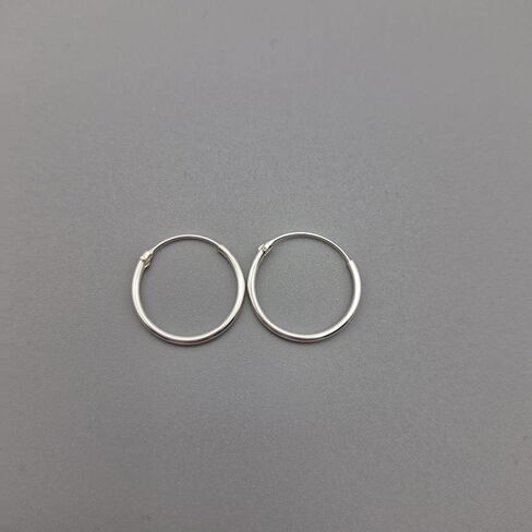 Handmade Sterling Silver Minimalist Hoop Earrings, 16mm Round, Polished Finish, Thin Endless Design, Unisex Fashion Jewelry, 2 Piece Set in Saudi Arabia