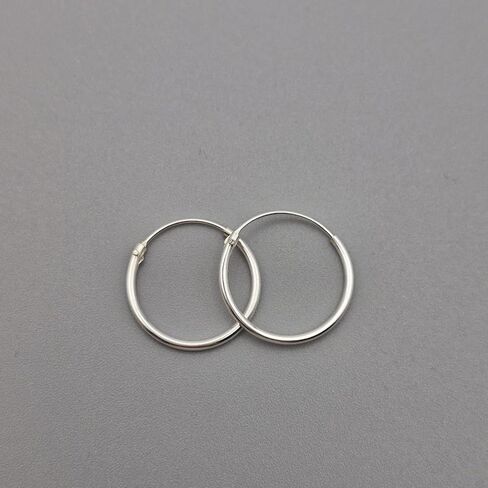 Handmade Sterling Silver Minimalist Hoop Earrings, 16mm Round, Polished Finish, Thin Endless Design, Unisex Fashion Jewelry, 2 Piece Set in Saudi Arabia