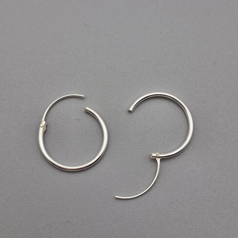 Handmade Sterling Silver Minimalist Hoop Earrings, 16mm Round, Polished Finish, Thin Endless Design, Unisex Fashion Jewelry, 2 Piece Set in Saudi Arabia