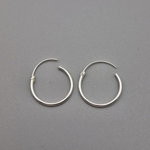 Handmade Sterling Silver Minimalist Hoop Earrings, 16mm Round, Polished Finish, Thin Endless Design, Unisex Fashion Jewelry, 2 Piece Set in Saudi Arabia
