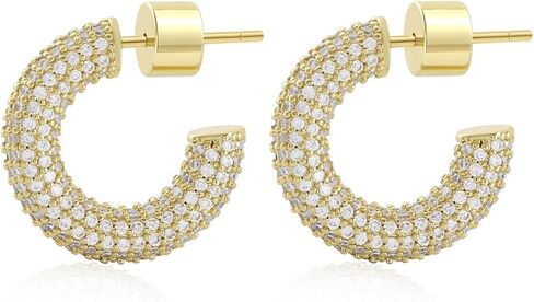 C-Shape Stud Earrings 14K Gold Plated Chunky Open Hoop Earrings for Women Sparkly Cubic Zirconia Dainty Jewelry Gifts in Saudi Arabia