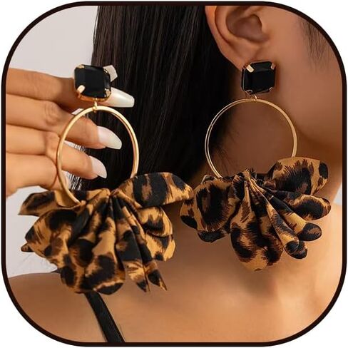 Leopard Print Earrings for Women Leopard Hoop Earrings Large Geometric Hoop Earrings Trendy 90s Outfits for Women Hip Hop Jewelry in Saudi Arabia