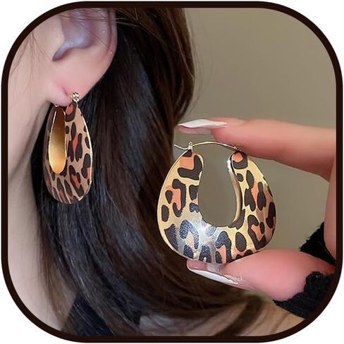 Leopard Print Earrings for Women Leopard Hoop Earrings Large Geometric Hoop Earrings Trendy 90s Outfits for Women Hip Hop Jewelry in Saudi Arabia