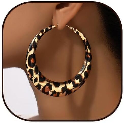 Leopard Print Earrings for Women Leopard Hoop Earrings Large Geometric Hoop Earrings Trendy 90s Outfits for Women Hip Hop Jewelry in Saudi Arabia