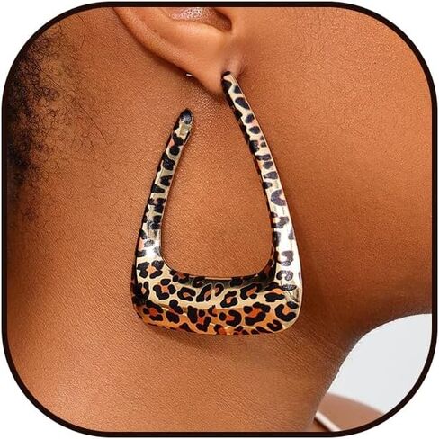 Leopard Print Earrings for Women Leopard Hoop Earrings Large Geometric Hoop Earrings Trendy 90s Outfits for Women Hip Hop Jewelry in Saudi Arabia