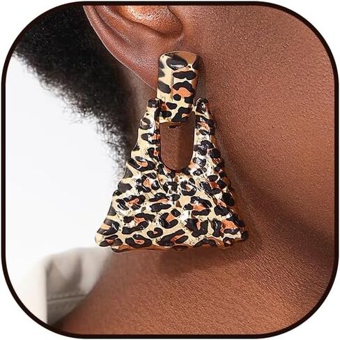 Leopard Print Earrings for Women Leopard Hoop Earrings Large Geometric Hoop Earrings Trendy 90s Outfits for Women Hip Hop Jewelry in Saudi Arabia