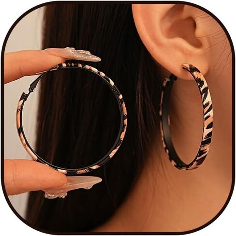 Leopard Print Earrings for Women Leopard Hoop Earrings Large Geometric Hoop Earrings Trendy 90s Outfits for Women Hip Hop Jewelry in Saudi Arabia
