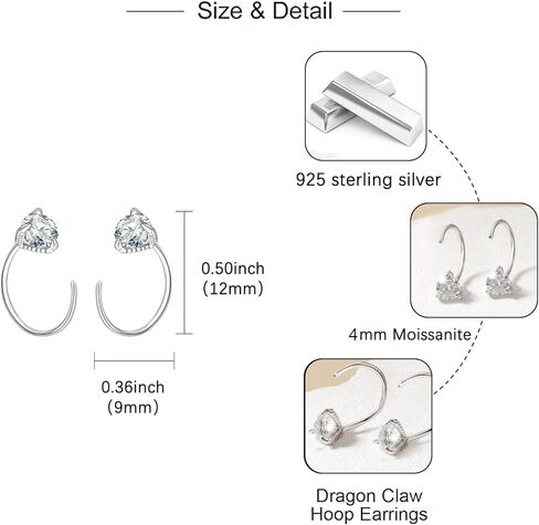 Moissanite Hoop Earrings for Women - 925 Sterling Silver Moissanite Dragon Claw Earrings Hoop Piercing Hypoallergenic Jewelry Ear Hoop Gift in Kuwait