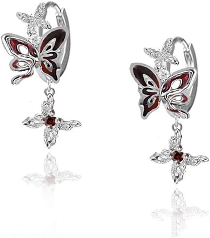 Crimson personality Butterfly hoop Earrings Fashion punk style women's butterfly hoop earrings M3703 in Kuwait