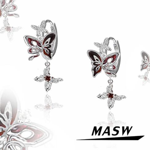 Crimson personality Butterfly hoop Earrings Fashion punk style women's butterfly hoop earrings M3703 in Kuwait