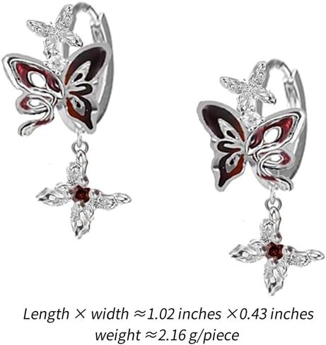 Crimson personality Butterfly hoop Earrings Fashion punk style women's butterfly hoop earrings M3703 in Kuwait