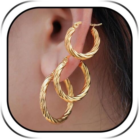 Gold Hoop Earrings for Women Gold Circle Twisted Wide Hoops Earrings Set Jewelry Accessories for Party Outfits Trendy Jewelry Gifts in Kuwait