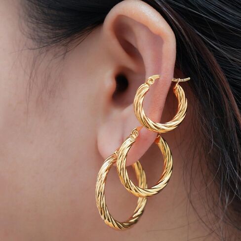 Gold Hoop Earrings for Women Gold Circle Twisted Wide Hoops Earrings Set Jewelry Accessories for Party Outfits Trendy Jewelry Gifts in Kuwait