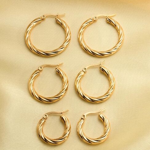 Gold Hoop Earrings for Women Gold Circle Twisted Wide Hoops Earrings Set Jewelry Accessories for Party Outfits Trendy Jewelry Gifts in Kuwait