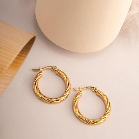 Gold Hoop Earrings for Women Gold Circle Twisted Wide Hoops Earrings Set Jewelry Accessories for Party Outfits Trendy Jewelry Gifts in Kuwait