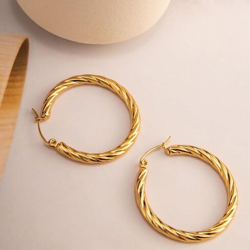 Gold Hoop Earrings for Women Gold Circle Twisted Wide Hoops Earrings Set Jewelry Accessories for Party Outfits Trendy Jewelry Gifts in Kuwait