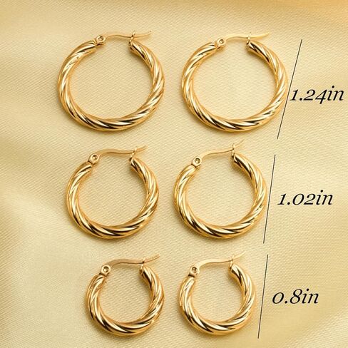 Gold Hoop Earrings for Women Gold Circle Twisted Wide Hoops Earrings Set Jewelry Accessories for Party Outfits Trendy Jewelry Gifts in Kuwait