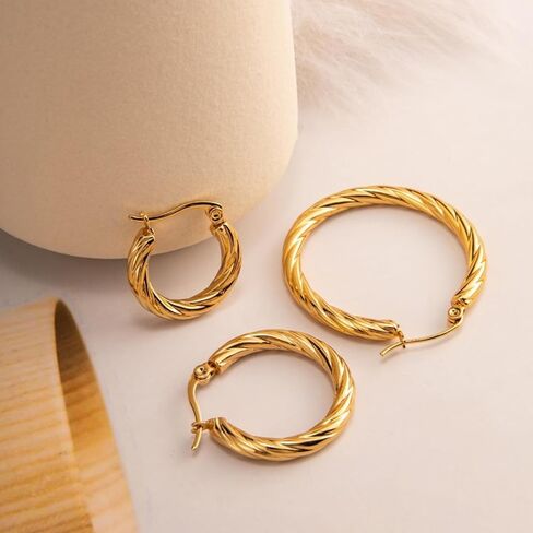 Gold Hoop Earrings for Women Gold Circle Twisted Wide Hoops Earrings Set Jewelry Accessories for Party Outfits Trendy Jewelry Gifts in Kuwait