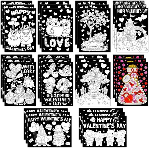 Zhanmai 30 Pcs Valentine's Day Coloring Posters Monster DIY Valentines Crafts Bulk Color Your Own Crafts Heart Monster Posters DIY Crafts for Holiday Home School Activities in Saudi Arabia