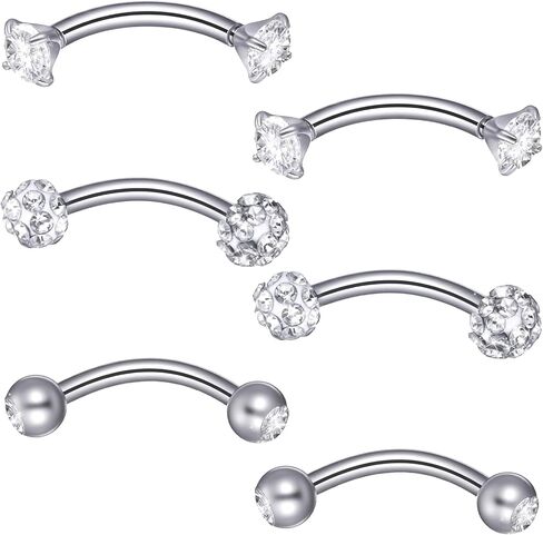 6 Pcs Bridge Piercing Jewelry - Stainless Steel Curved Barbell Piercing Jewelry, 16 Gauge 10mm Eyebrow Rings, Nose Bridge, Surface Tragus Earrings in Kuwait