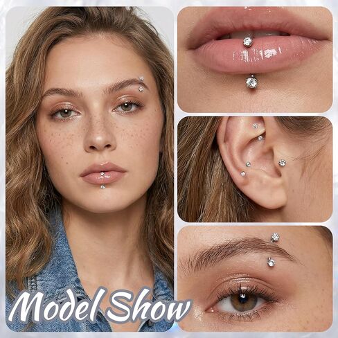 6 Pcs Bridge Piercing Jewelry - Stainless Steel Curved Barbell Piercing Jewelry, 16 Gauge 10mm Eyebrow Rings, Nose Bridge, Surface Tragus Earrings in Kuwait