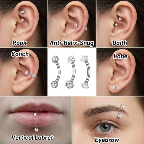 6 Pcs Bridge Piercing Jewelry - Stainless Steel Curved Barbell Piercing Jewelry, 16 Gauge 10mm Eyebrow Rings, Nose Bridge, Surface Tragus Earrings in Kuwait
