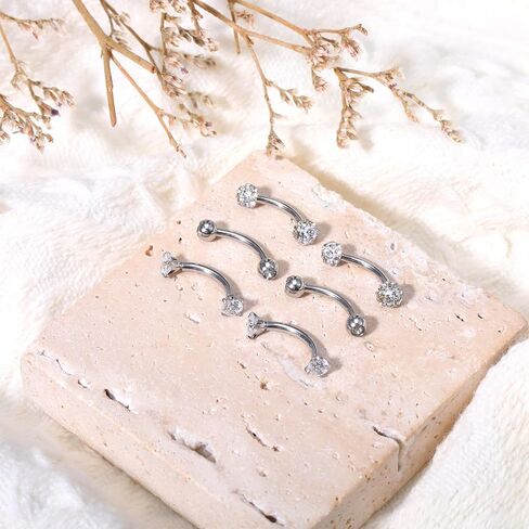 6 Pcs Bridge Piercing Jewelry - Stainless Steel Curved Barbell Piercing Jewelry, 16 Gauge 10mm Eyebrow Rings, Nose Bridge, Surface Tragus Earrings in Kuwait