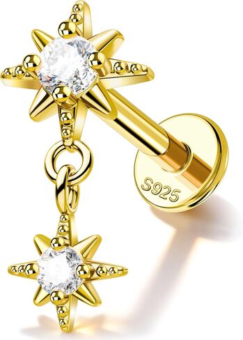 Jewseen Lip Tragus Conch Helix Cartilage Flat Back 16g 8mm Stud Earring Dangle Opal Zircon Hypoallergenic 925 Sterling Silver Internally Threaded Fine Piercing Jewelry in Saudi Arabia