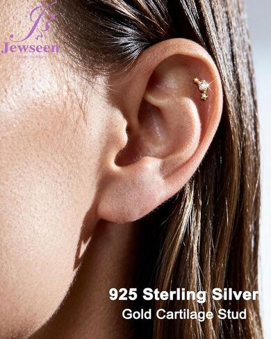 Jewseen Lip Tragus Conch Helix Cartilage Flat Back 16g 8mm Stud Earring Dangle Opal Zircon Hypoallergenic 925 Sterling Silver Internally Threaded Fine Piercing Jewelry in Saudi Arabia