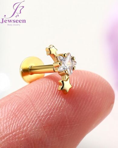 Jewseen Lip Tragus Conch Helix Cartilage Flat Back 16g 8mm Stud Earring Dangle Opal Zircon Hypoallergenic 925 Sterling Silver Internally Threaded Fine Piercing Jewelry in Saudi Arabia
