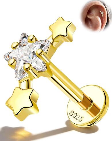 Jewseen Lip Tragus Conch Helix Cartilage Flat Back 16g 8mm Stud Earring Dangle Opal Zircon Hypoallergenic 925 Sterling Silver Internally Threaded Fine Piercing Jewelry in Saudi Arabia