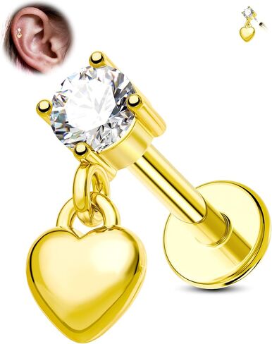 Jewseen Lip Tragus Conch Helix Cartilage Flat Back 16g 8mm Stud Earring Dangle Opal Zircon Hypoallergenic 925 Sterling Silver Internally Threaded Fine Piercing Jewelry in Saudi Arabia