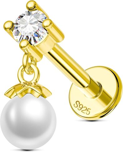 Jewseen Lip Tragus Conch Helix Cartilage Flat Back 16g 8mm Stud Earring Dangle Opal Zircon Hypoallergenic 925 Sterling Silver Internally Threaded Fine Piercing Jewelry in Saudi Arabia