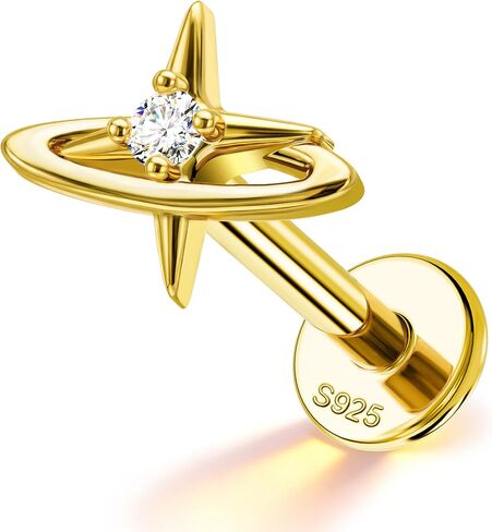 Jewseen Lip Tragus Conch Helix Cartilage Flat Back 16g 8mm Stud Earring Dangle Opal Zircon Hypoallergenic 925 Sterling Silver Internally Threaded Fine Piercing Jewelry in Saudi Arabia