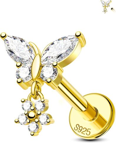 Jewseen Lip Tragus Conch Helix Cartilage Flat Back 16g 8mm Stud Earring Dangle Opal Zircon Hypoallergenic 925 Sterling Silver Internally Threaded Fine Piercing Jewelry in Saudi Arabia
