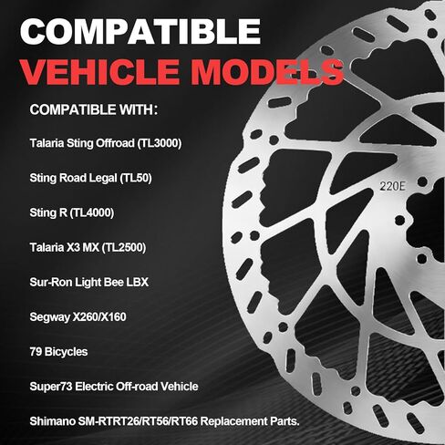 قرص فرامل أمامي سميك 220 مم عالمي للسيارات متوافق مع Surron LBX، Segway X260/X160، Talaria Sting Offroad TL50 إلخ، قرص فرامل دراجة نارية من الفولاذ المقاوم للصدأ in Kuwait