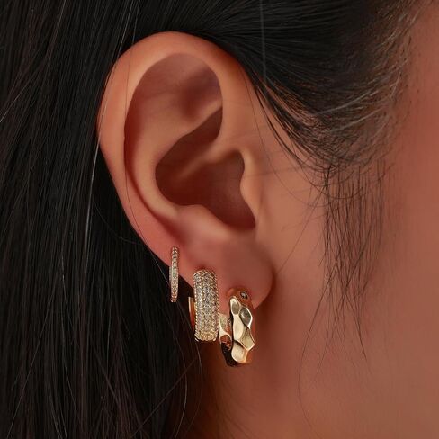 3 Pairs Gold Chunky Hoop Earrings Set for Women, 14K Gold Plated Hoop Earrings, Hypoallergenic Trendy Gold Earrings Set in Saudi Arabia