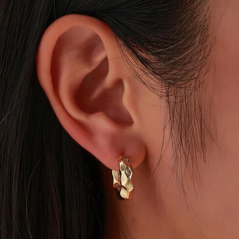 3 Pairs Gold Chunky Hoop Earrings Set for Women, 14K Gold Plated Hoop Earrings, Hypoallergenic Trendy Gold Earrings Set in Saudi Arabia