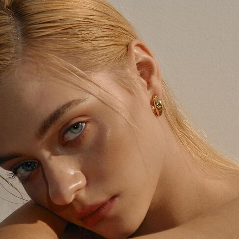 Chunky Gold Hoop Earrings for Women, 18K Gold Plated CZ Star Hoops Huggie Earrings Sterling Silver Post Statement Earrings Jewelry Thick Lightweight Trendy Hoop Earrings for Women Gifts in Kuwait