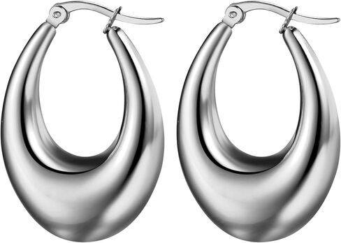 OIDEA Chunky Gold Hoop Earrings for Women: Dainty Large Thick Oval Hoop Earrings Lightweight Hypoallergenic Stainless Steel Womens Earrings Jewelry Gift in Saudi Arabia